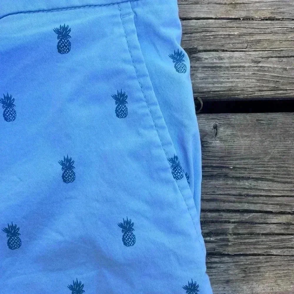 Men 34‎ Waist Light Blue Pineapple Printed Stretch Shorts With Pockets